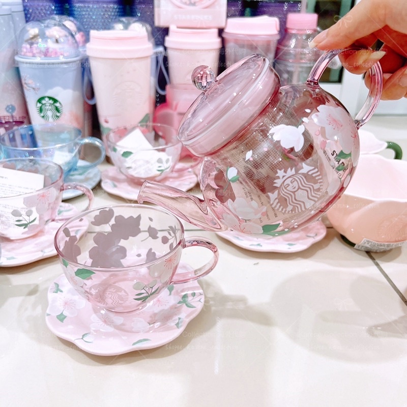 Starbucks Korea 22 Cherry Blossom Blooming Pink Glass Tea Pot 500 ml