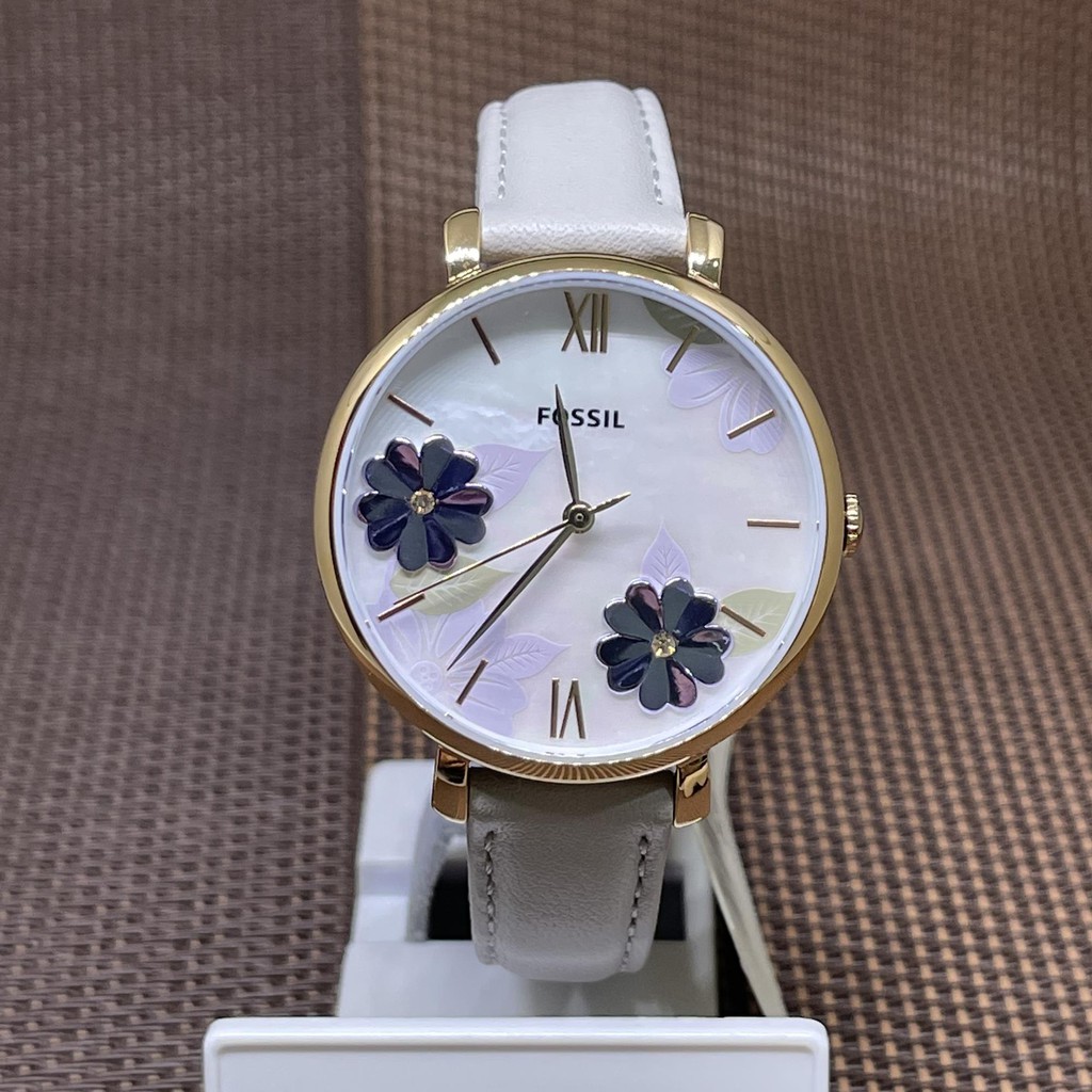 Fossil ES4672 Jacqueline Embellished Floral Dial Mineral Gray Leather Watch Shopee Malaysia