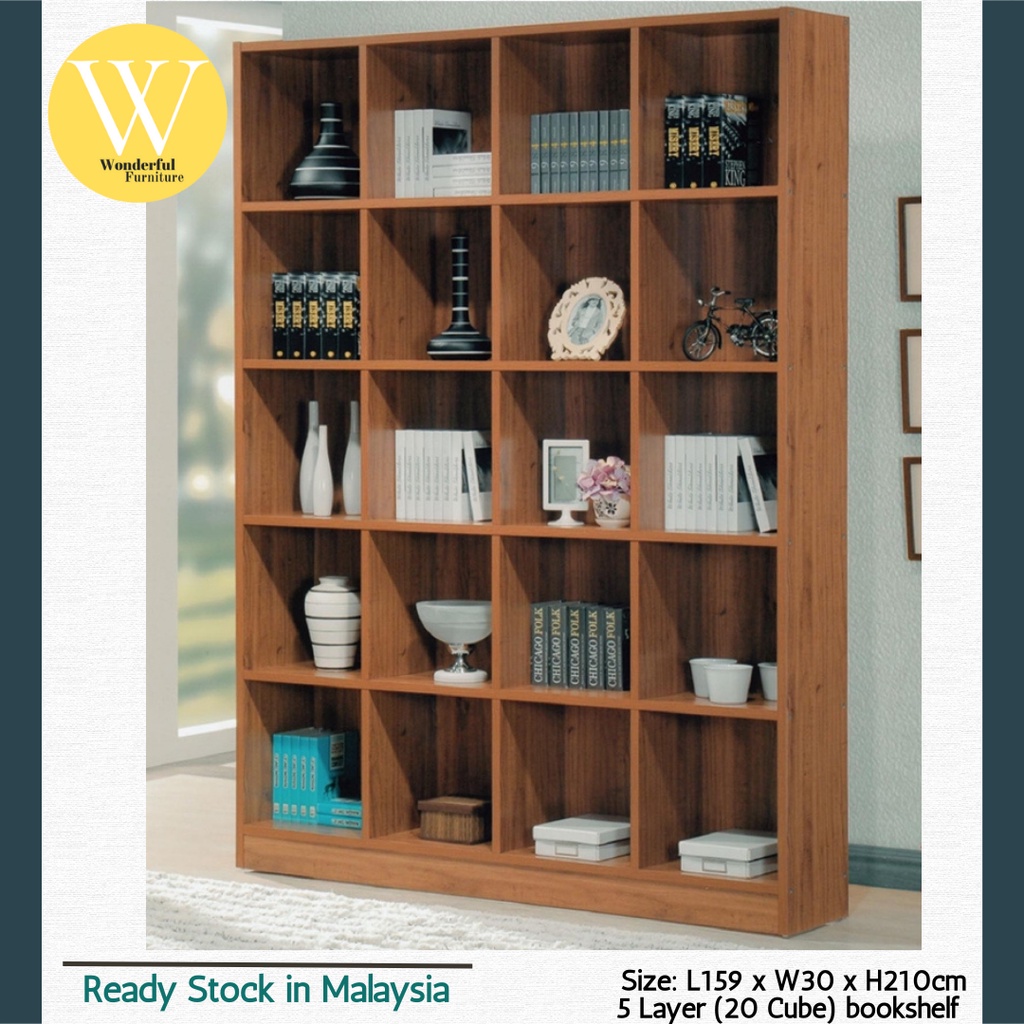 (MDF Board) WONDERFUL CHOMP 5 Layer Bookcase 20 Cube Bookshelf Rak Buku