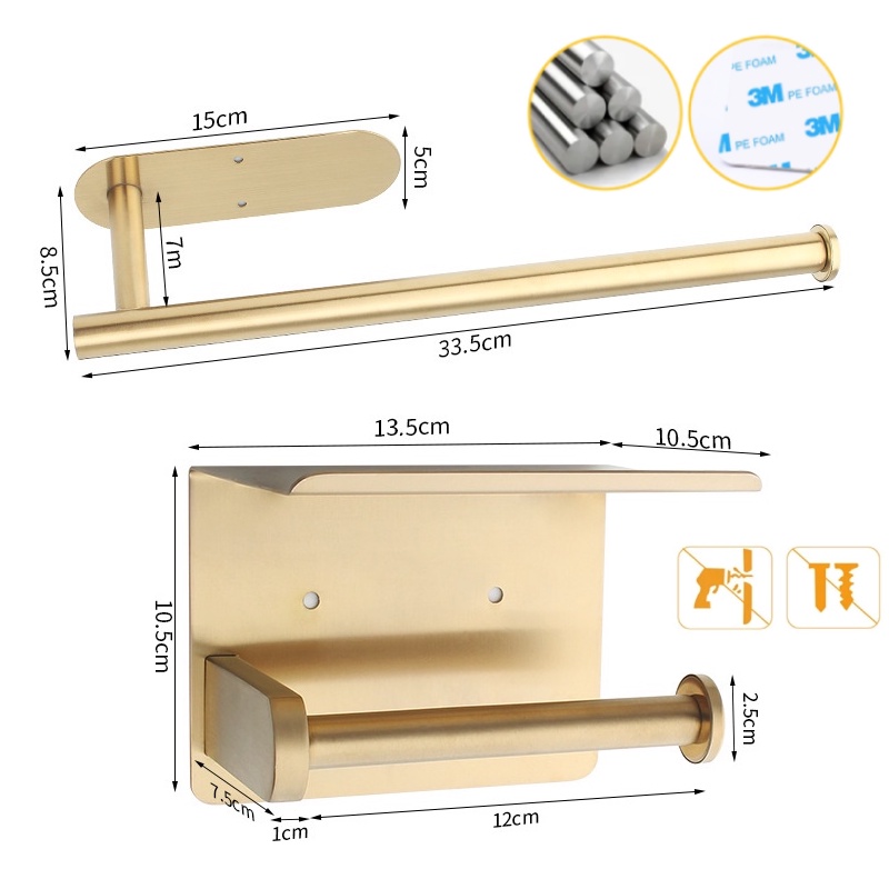 304 Stainless Steel Paper Towel Holder With Storage Shelf Gold Kitchen Towel Holder Toilet Paper