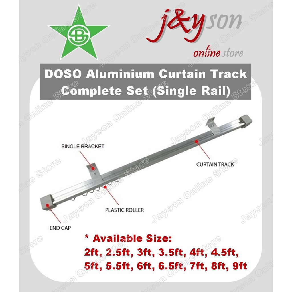 [ Feet ] [Single Rail] SUPER DOSO Aluminium Curtain Track Complete Set