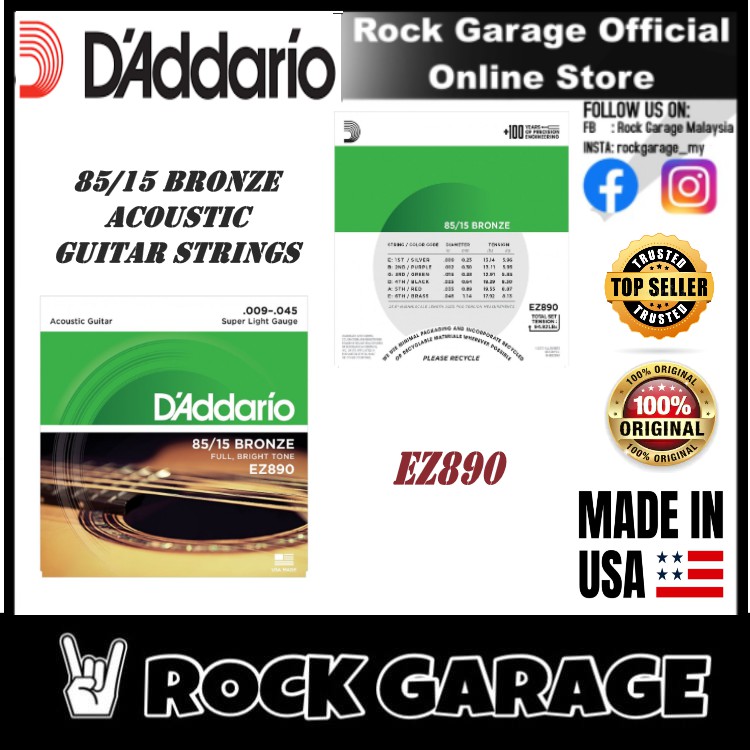D'Addario EZ890 85/15 Bronze Acoustic Guitar Strings, Super Light, 945