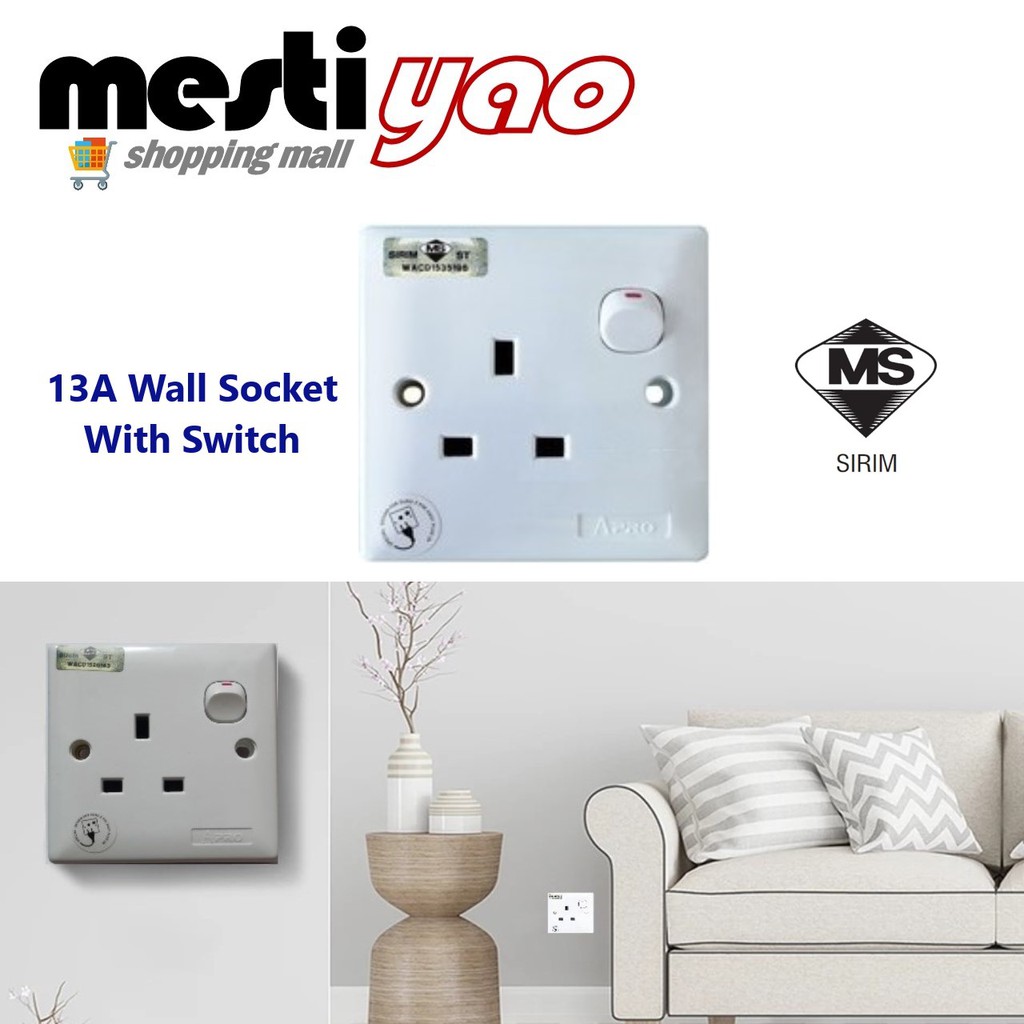 (SIRIM APPROVED) 13A Wall Socket with Switch/1 Gang Socket/Soket ...