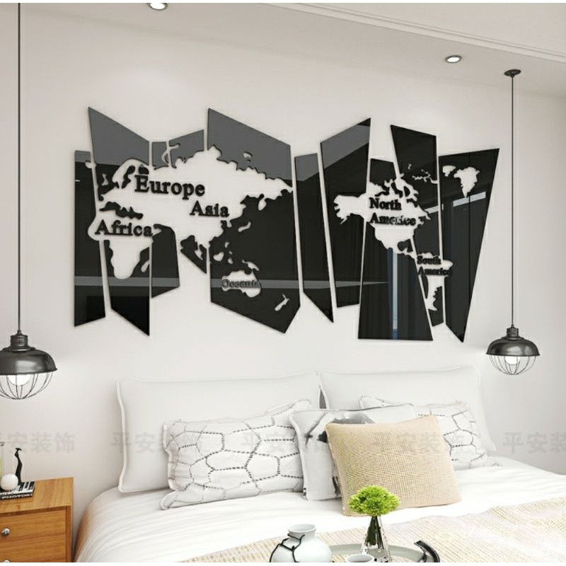 Creative 3D world map sticker wall art acrylic background wall mounted