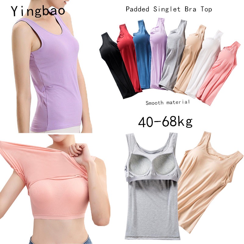 Yingbao Women Modal Cotton Built-in Padded Singlet Bra Tank Top Plus Size Sleeveless  Shirt Yoga Sport Sleep Home Wear Ro