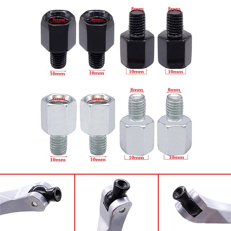 1 Pair Universal Mirror Adapter M10 M8 Clockwise Motorcycle Motorbike ...