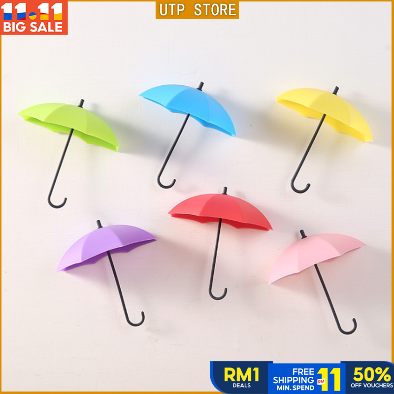 UTP 3PCS/Set Cute Colorful Umbrella Shape Wall Hook Hair Pin Key Holder ...