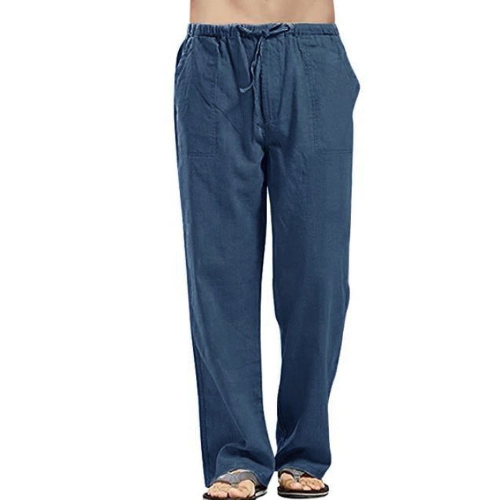 Men's Casual Long Pants Daily Wear Solid Summer Full Length Soft Linen ...