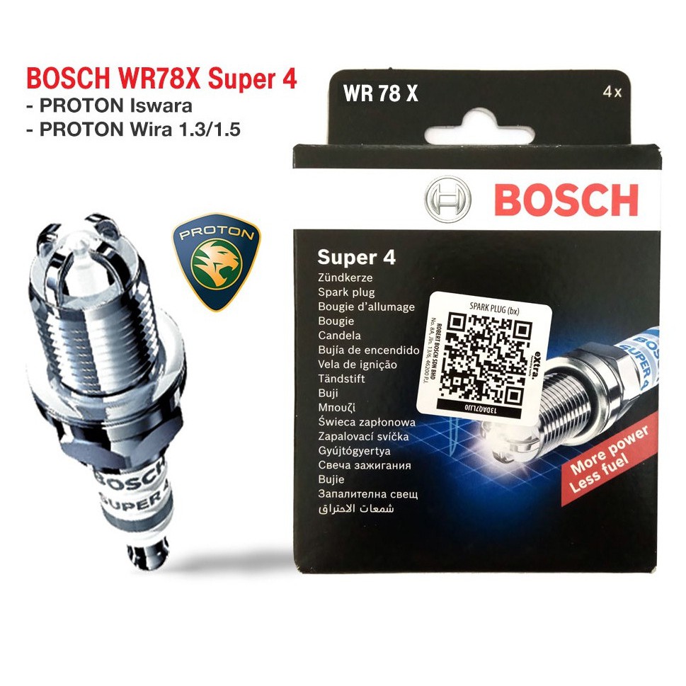 Bosch WR78X Super 4 Spark Plug for Proton Iswara - Wira 1.3/1.5 Model ...