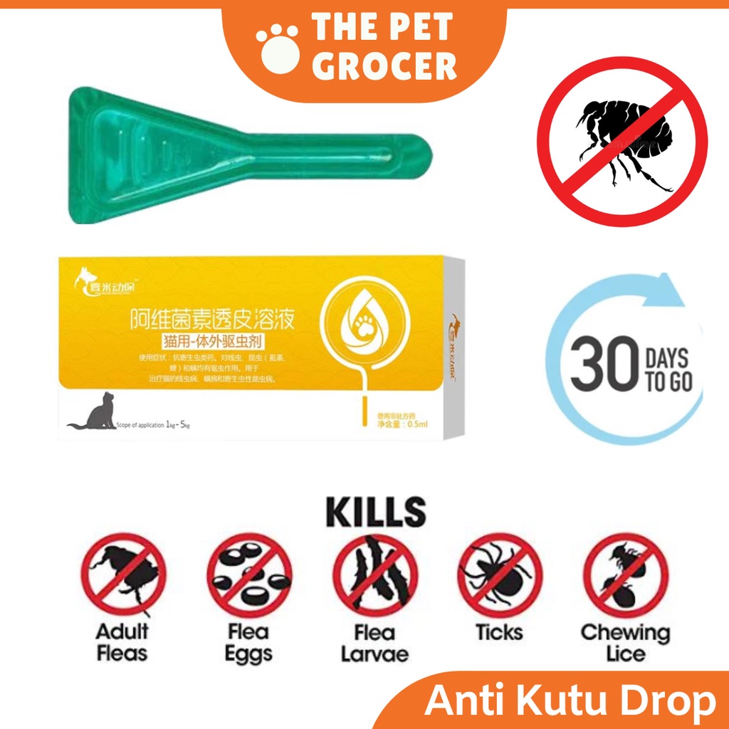 Anti Kutu Drops Fleas Lice Treatment For Cats Kucing Ticks Shopee