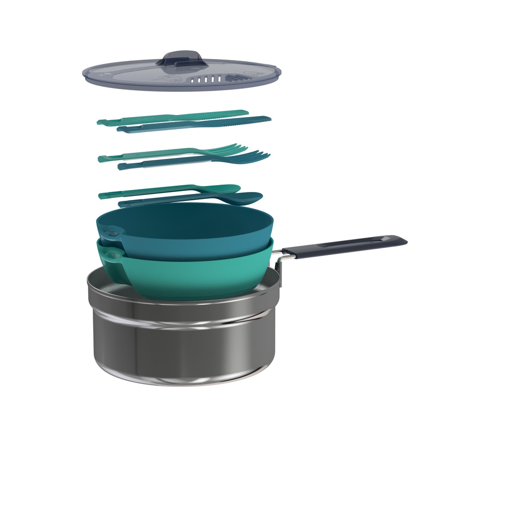 Decathlon Camping Stainless Cookset Quechua (1 Pan, 1 Lid, 2 Bowls, 2