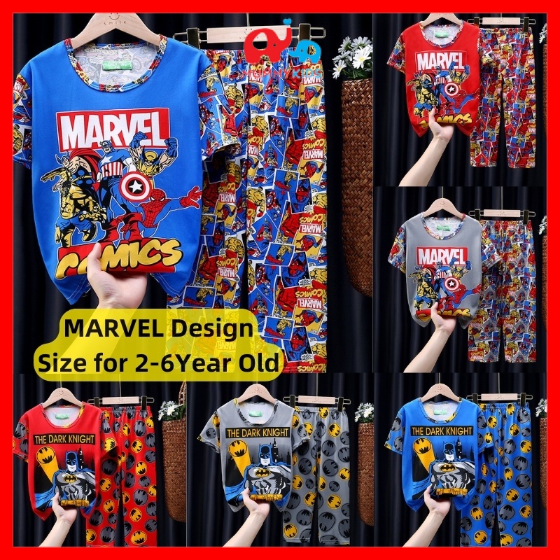 Kids Two Pcs Cotton Polyester Cartoon Jersey Pyjamas Boy T-Shirt Set ...