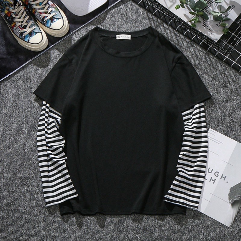 Unisex Fashion Stripes Men/Women baju t shirt lelaki Long sleeve Round ...