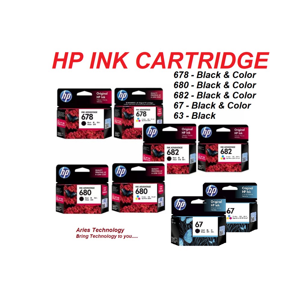 READY STOCK HP 67, 680, 682, 678,Black and Tri-Color Original ...