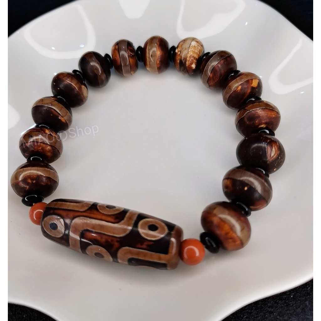 玛瑙9眼老天珠-褐色 Old gZi Beads 13+mm