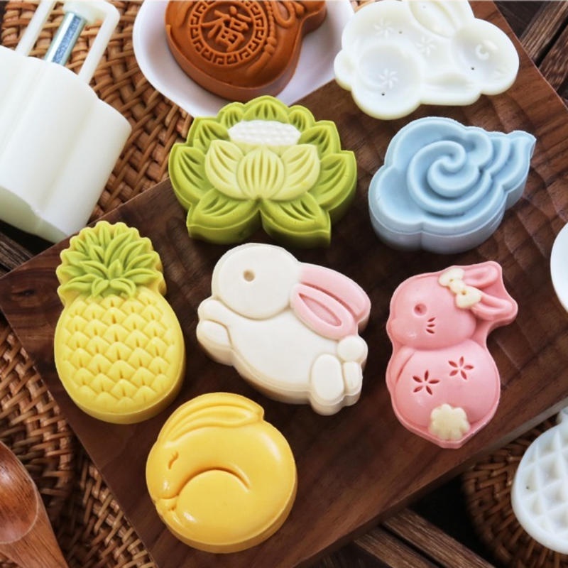 MidAutumn Mooncake Press Mold Rabbit Hand-Pressed Mooncake Mold with Stamps  Rabbit Flower Mooncake Press Mold