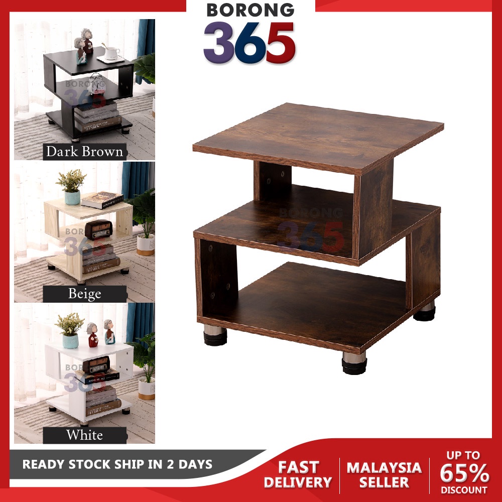 Borong Wooden Square Bedside Table Bedroom Meja Kopi Living Room