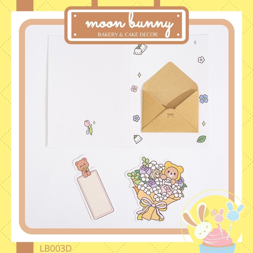 Cute Little Bouquet Gift Card Bear Bunny Cartoon Greeting Card Birthday ...