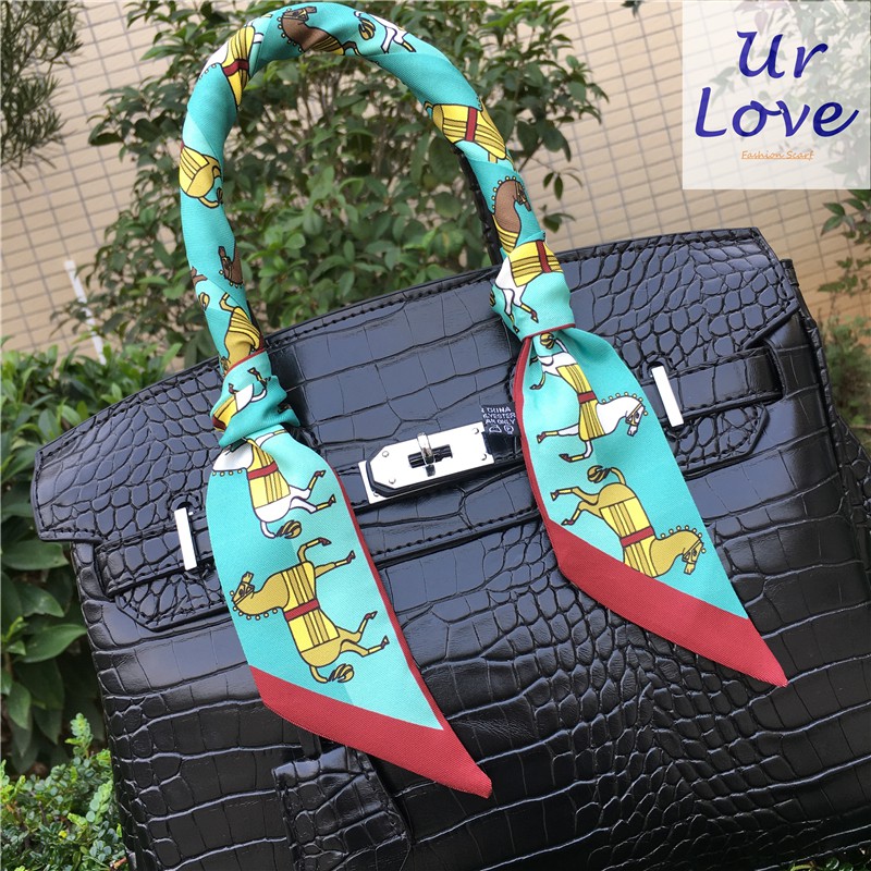 URLOVE Classic Horse Printed Pattern Lady Bag Handle Twilly Ribbon