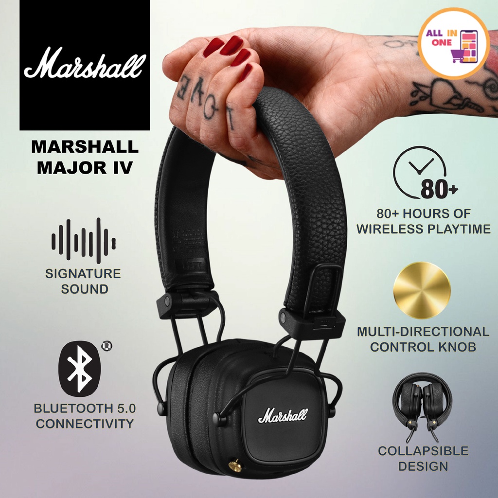 Marshall Major IV On-Ear Bluetooth Headphone Black Pristine Condition