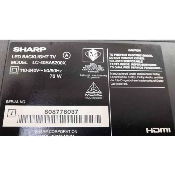 LC40SA5200X Sharp 40" Mainboard / Powerboard / TV stand TV Spare Part