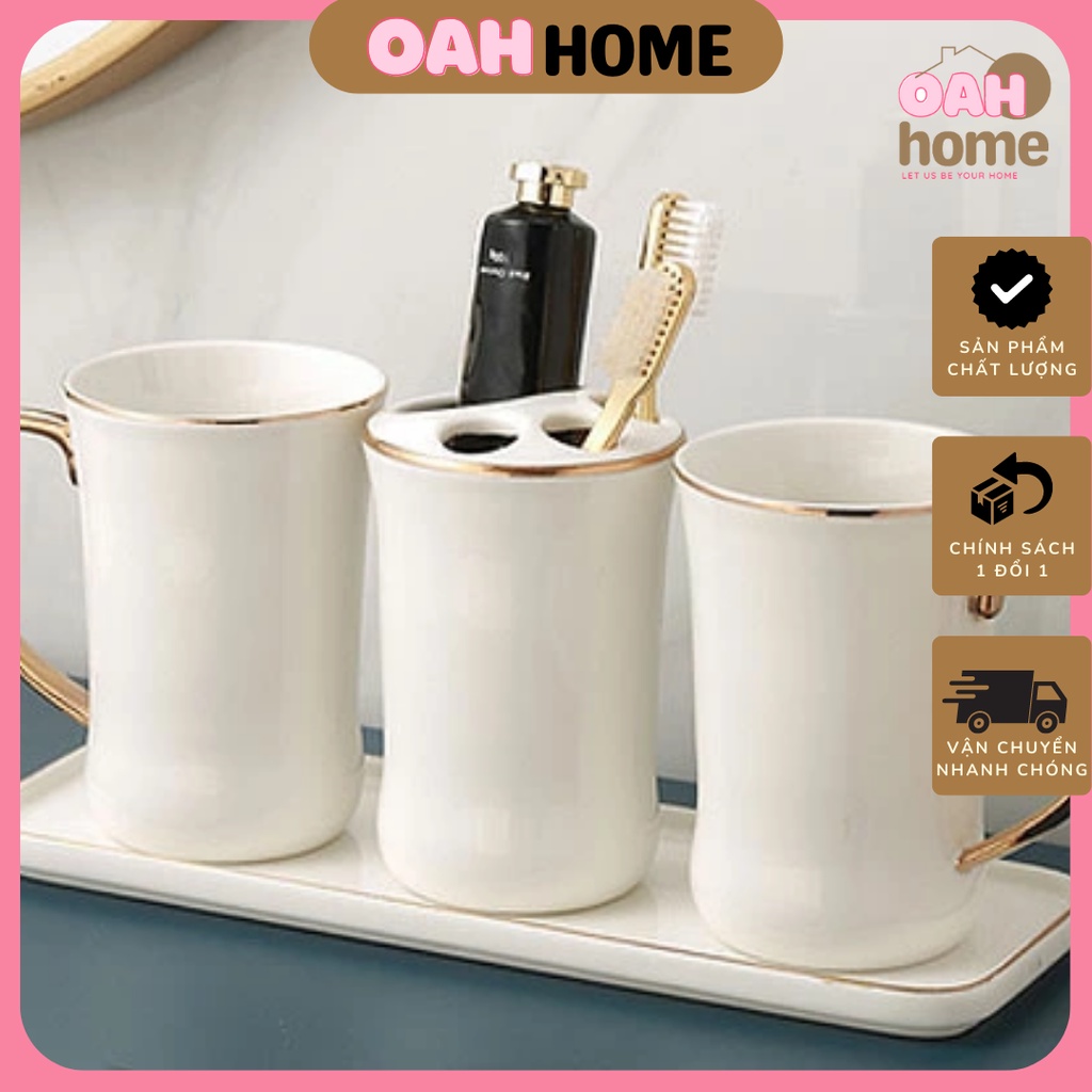 White Porcelain Bathroom Set With Gold Border 4 Piece Luxurious