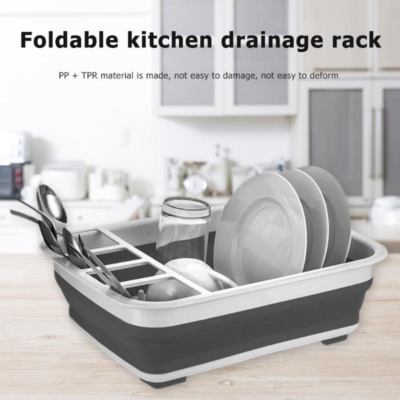 Kitchen Foldable Dish Drainer Collapsible Large Folding Bow Dish Draining Board Plates Cutlery Stand Racks 1Pcs
