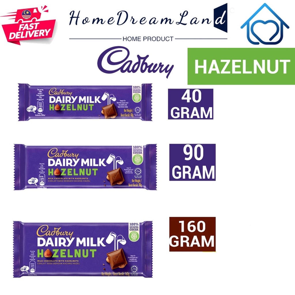 Cadbury Dairy Milk Hazelnut 40G (3Pcs)/90G (1Pcs)/160G(1Pcs) Shopee