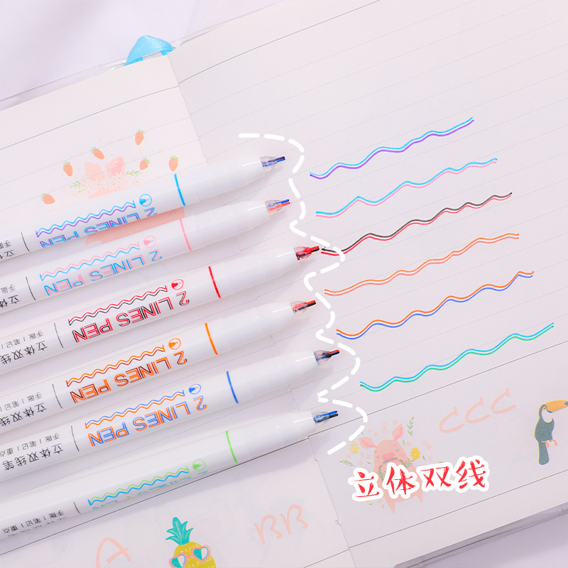 Stereo Double Line Pen Hand Account Pen Dream DIY Student Two Color ...