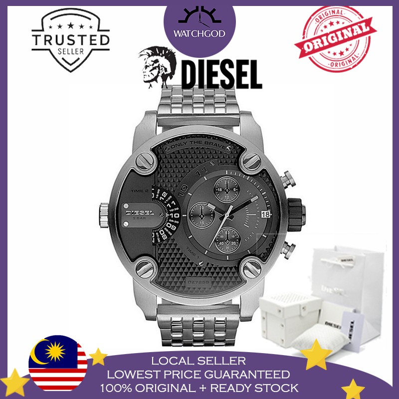 100 Original Diesel SBA Dual Time Chronograph Grey Dial Stainless Steel Men Watch Jam Tangan Lelaki DZ7259 Shopee Malaysia