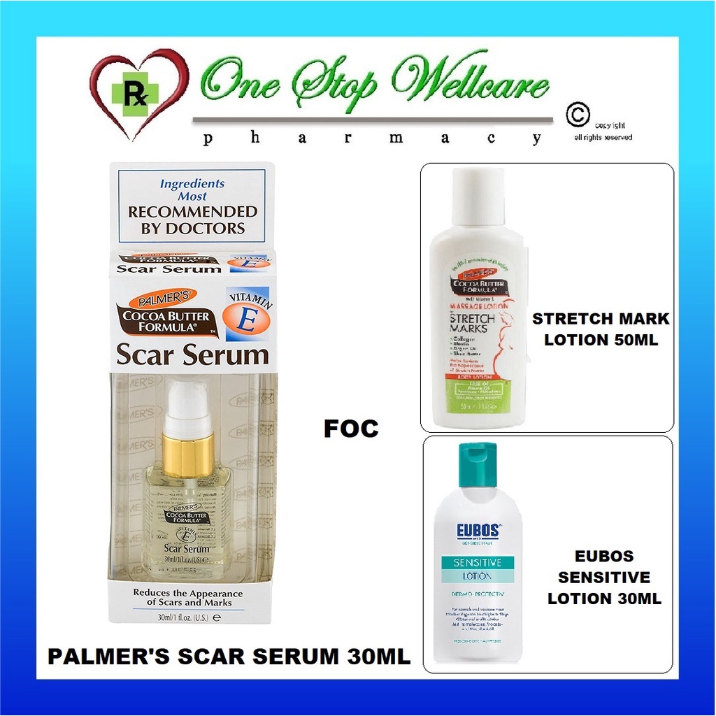 PALMER'S SCAR SERUM 30ML FOC STRETCH MARK LOTION 50ML / EUBOS SENSITIVE