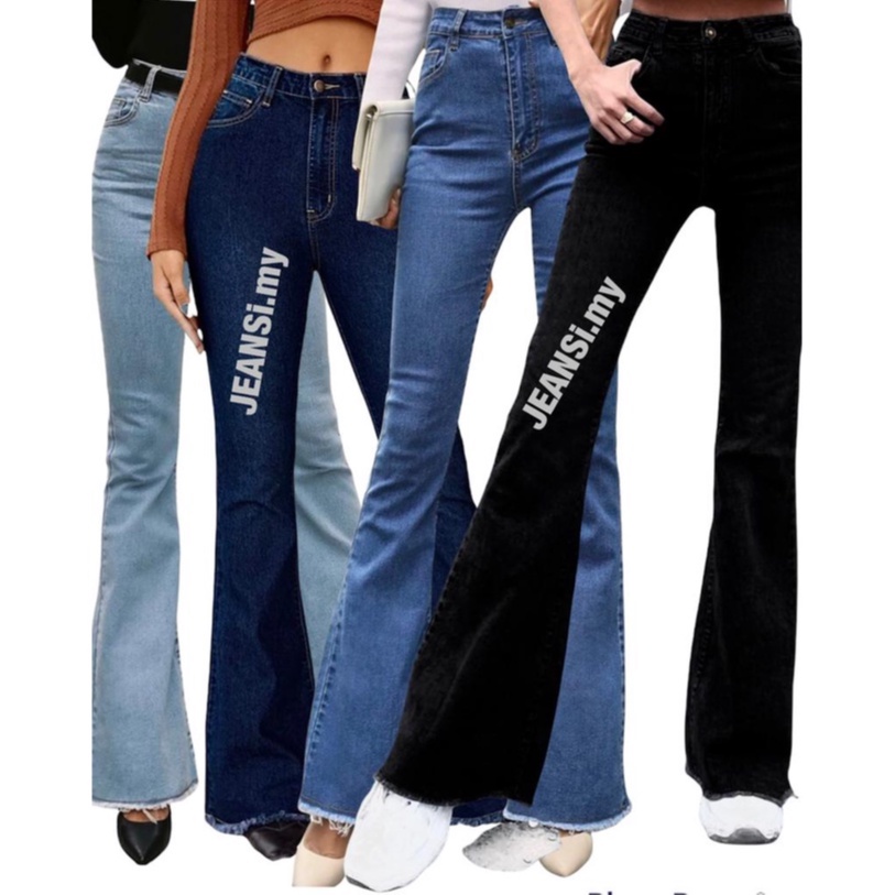 WOMEN HIGH WAIST JEANS BOOTCUT FRINGE(ready stock) | Shopee Malaysia