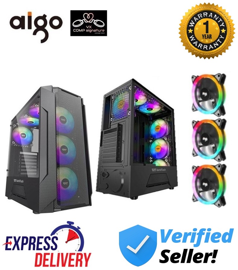 Aigo DarkFlash Leo With 3 RGB Fan ATX Tempered Glass Gaming Casing ...