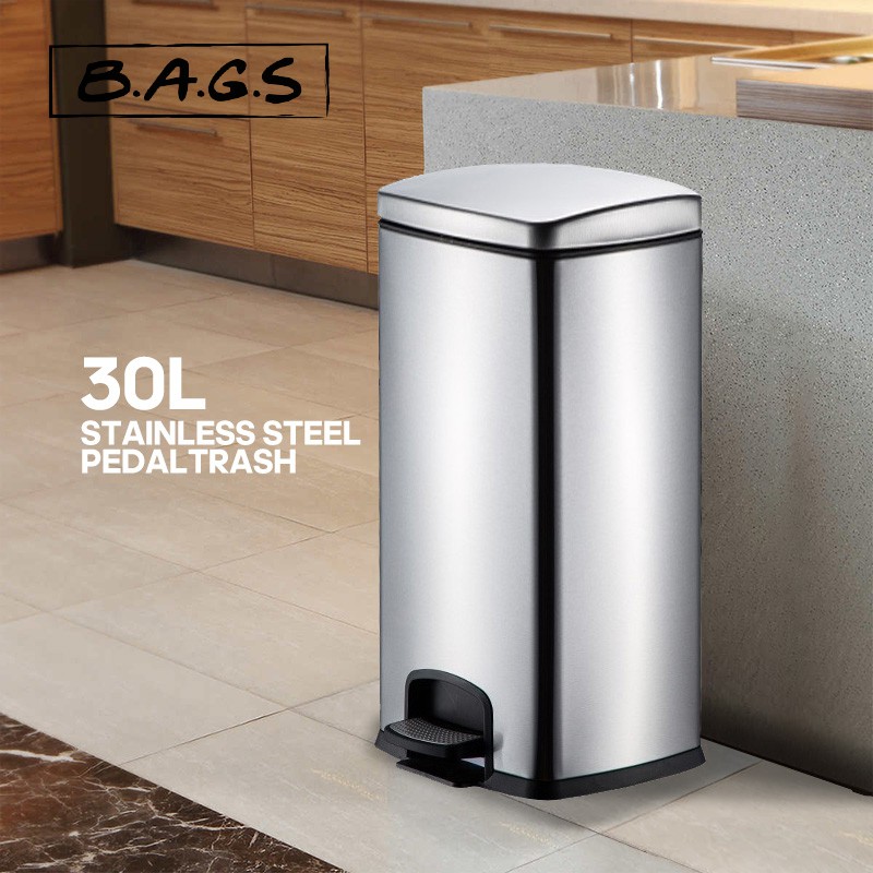 TheBags 30L Large Capacity Stainless Steel Rubbish Bin Pedal Dustbin