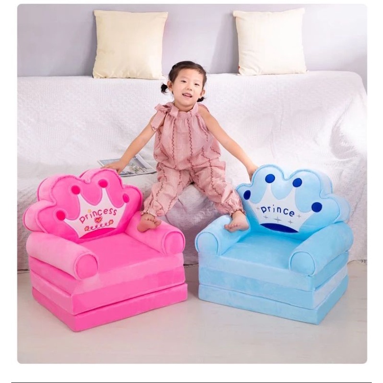 HIGOGOGO Pink Foldable Kids Sofa, Plush Children Couch Backrest Armchair  Bed With Pocket, Cartoon Upholstered In Flip Open Couch Seat For Infant  Toddler Baby Girls, Crown Home Kitchen