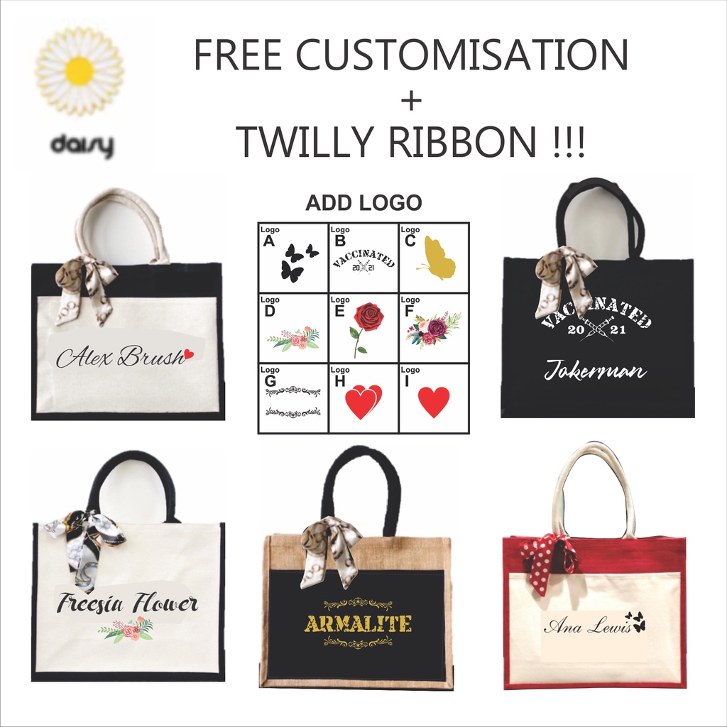 🌸FREE TWILLY 🎀 Custom Permanent Jute burlap bag with name. Perfect beg ...