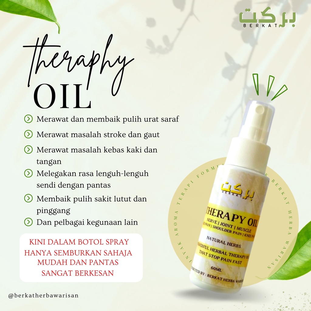 Mujarab Minyak Terapi Herba Merawat Masalah Saraf Sendi Dan Otot 60ml Botol Spray Therapy Oil