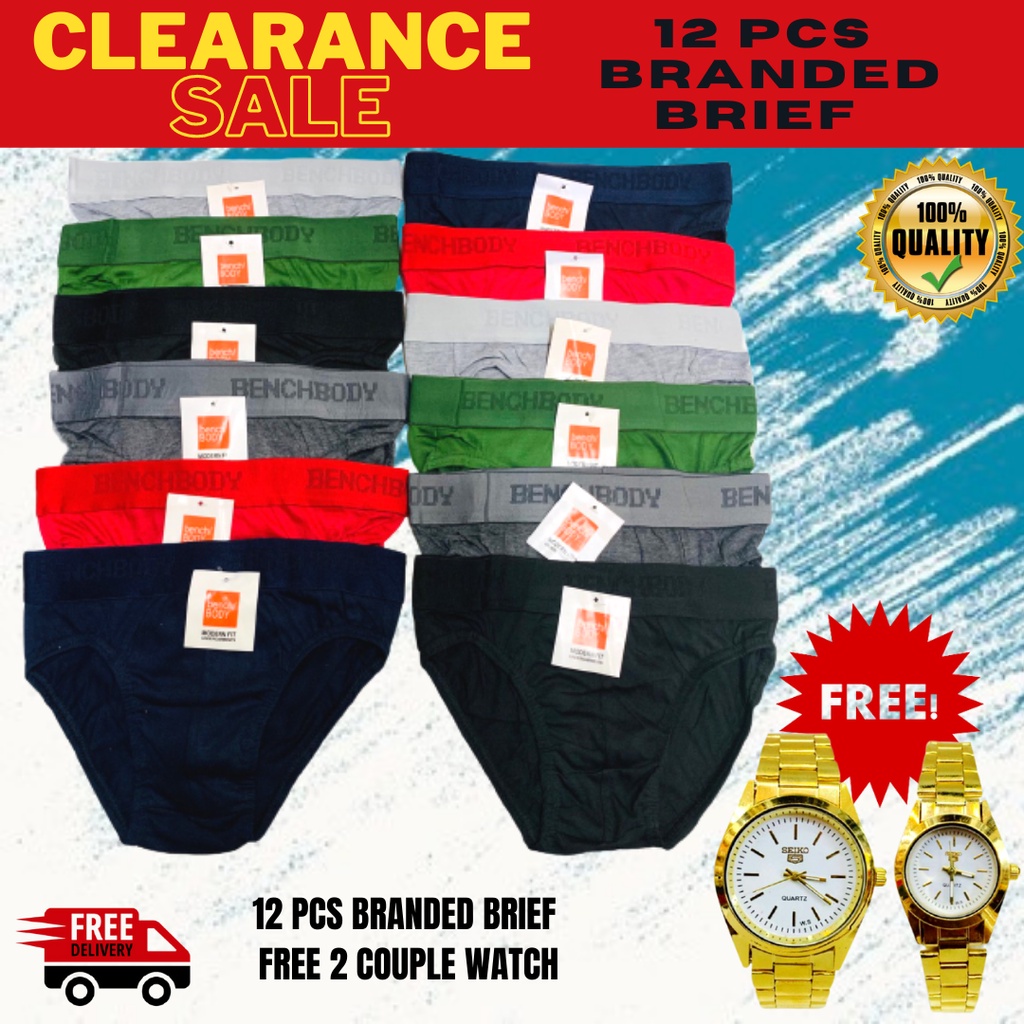 BUY 12 Men's Bench Brief plus free 2 Couple Watch | Shopee Malaysia