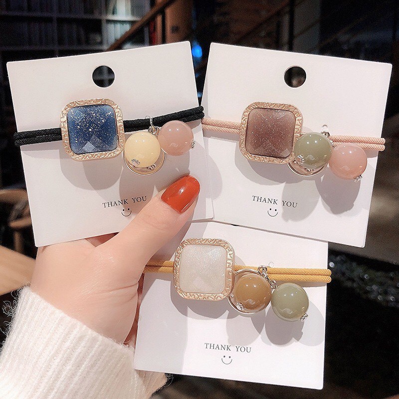 Korean Version ins Cute Rhinestone Square Hair Ring New Style Rope Tie ...