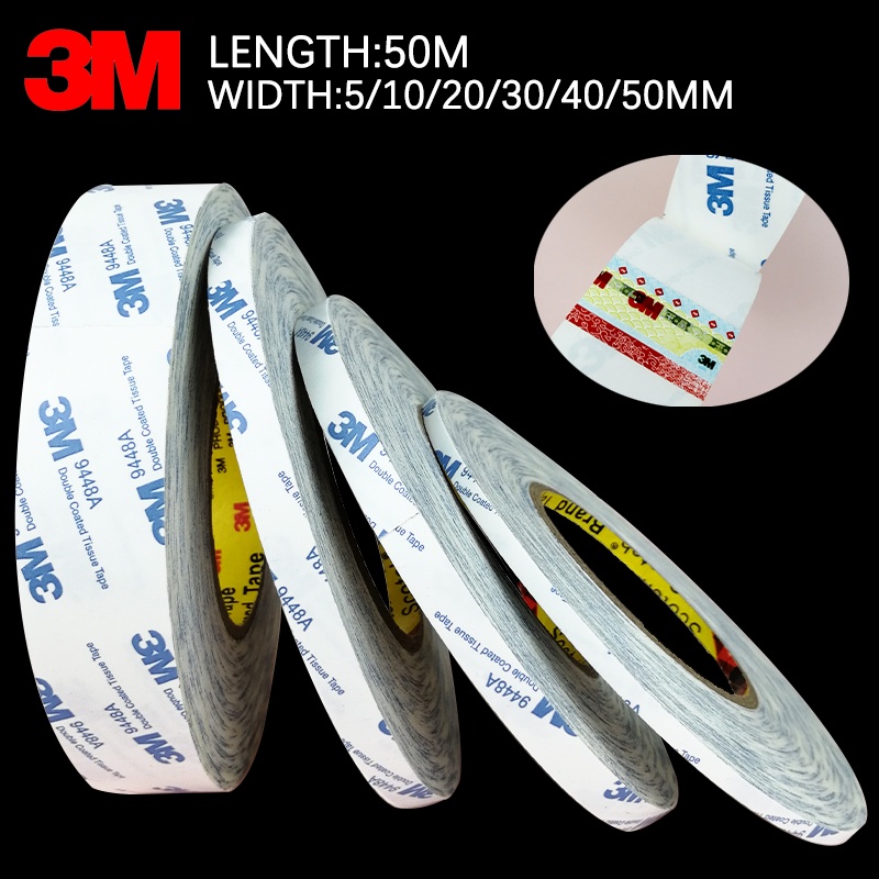 50 Meters/roll 3M 9448A Double Sided Adhesive Tape Thickness 0.16mm ...