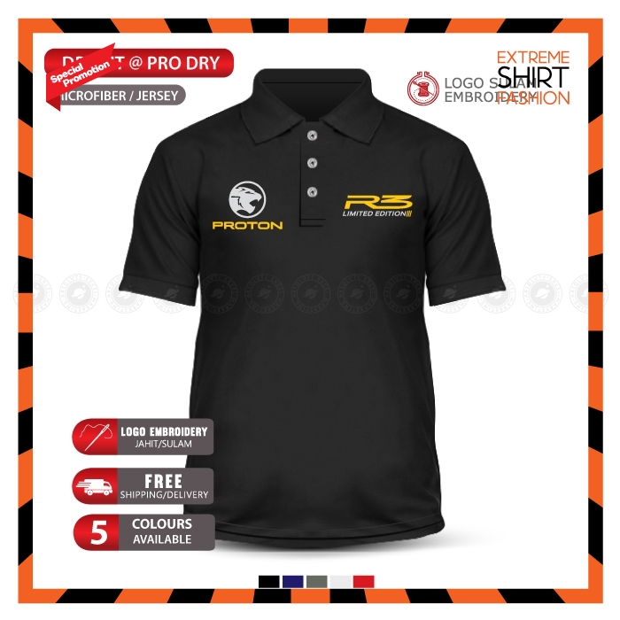 Microfiber Polo T Shirt Sulam New Proton R3 Race Rally Research Limited ...
