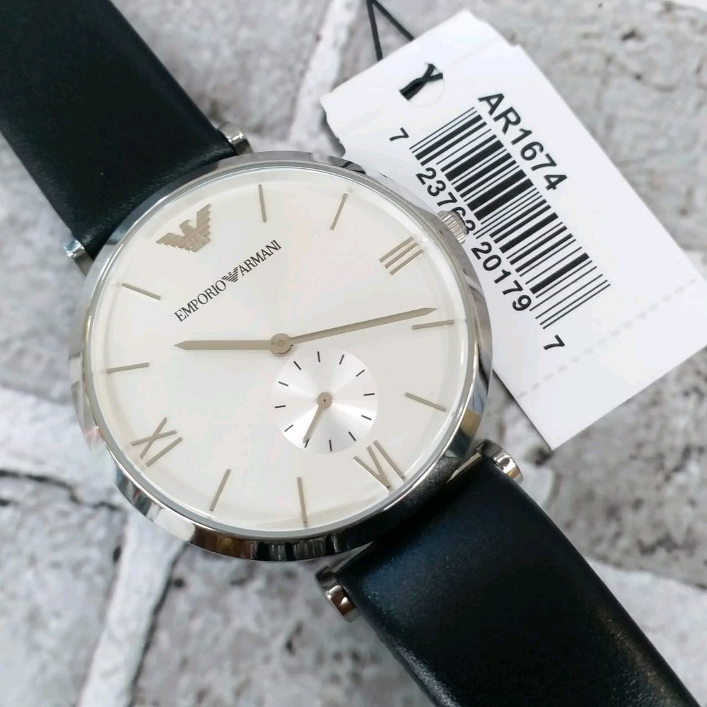 100 Original Emporio Armani Men s AR1674 Retro Silver Dial Black Leather Watch 2 Years International Warranty Shopee Malaysia