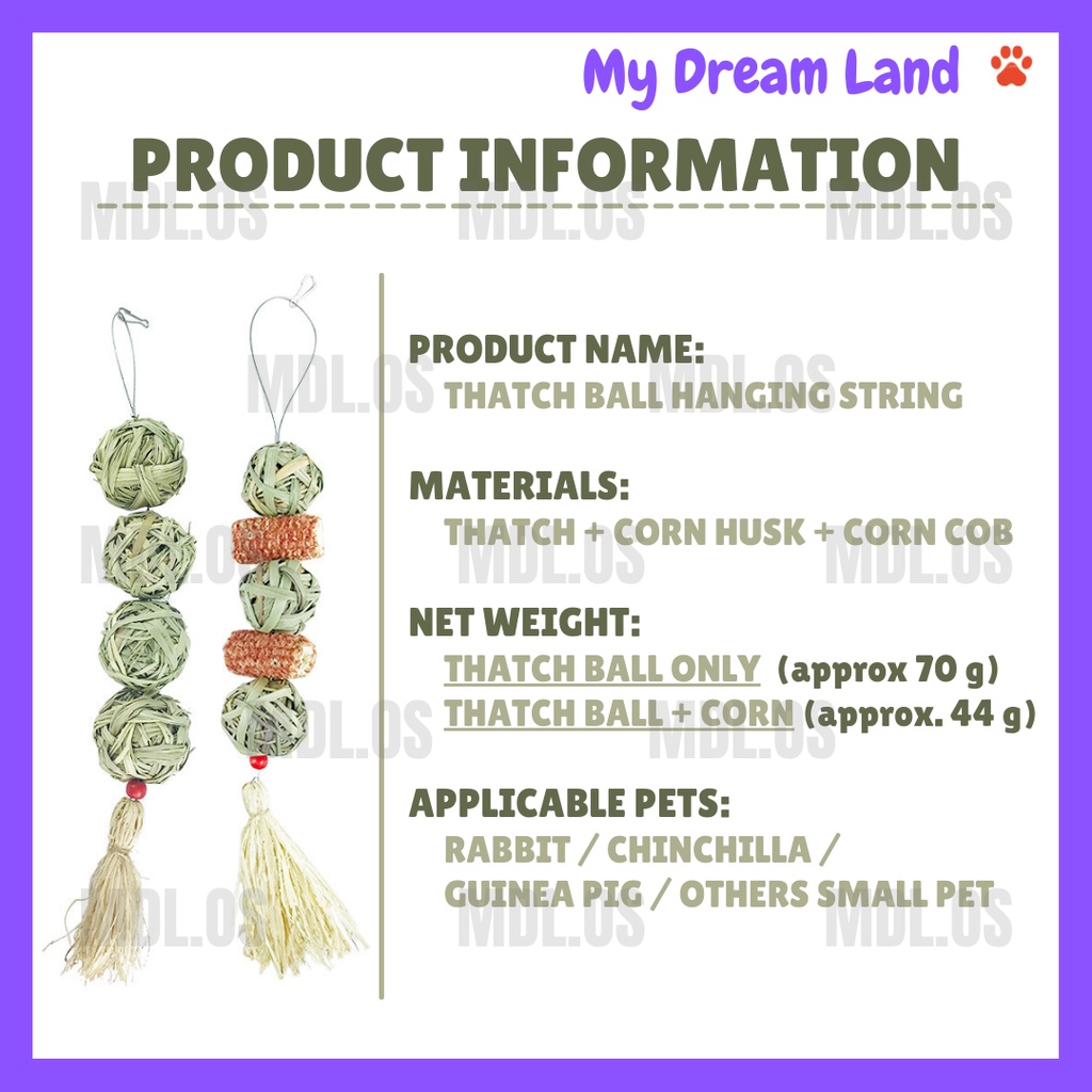 LOCAL DELIVERY-NATURAL THATCH BALL DRIED CORN HANGING STRING MOLAR TOY ...