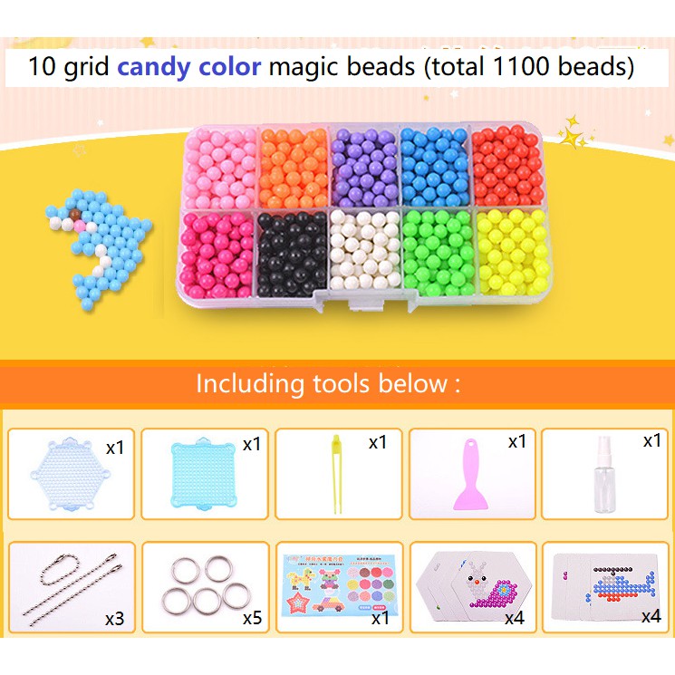 1100 pcs (10 Colors) DIY Water Magic Sticky Beads With Accessories Set ...