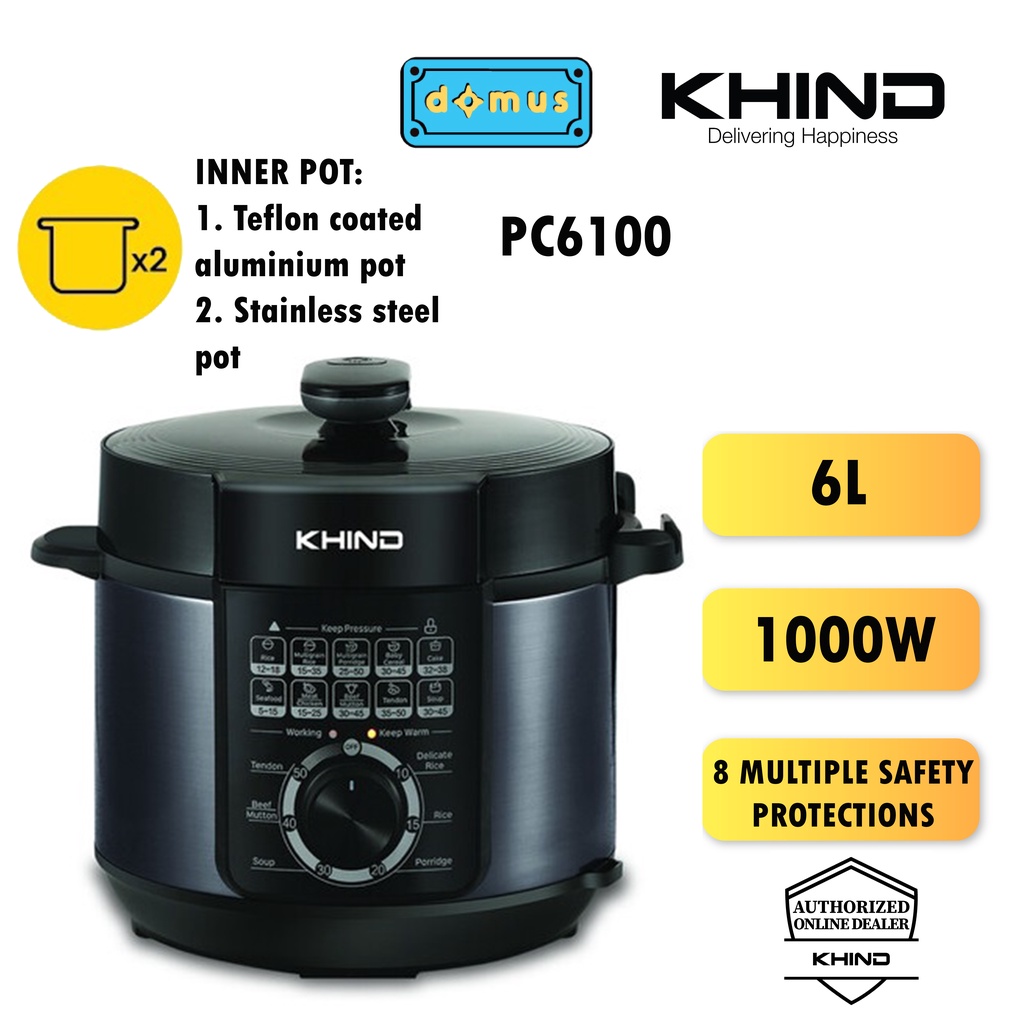 Khind Pressure Cooker Multi Cooker Rice Cooker 1000W 6L Periuk Tekanan