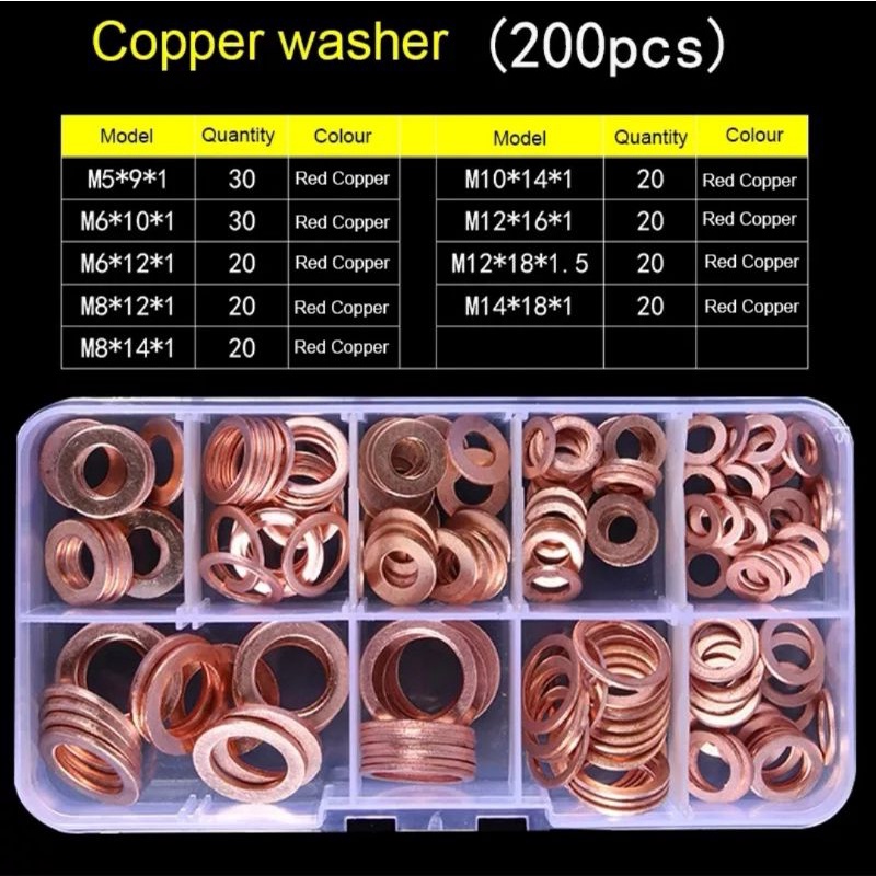 Washer Koper 200pcs copper washer gasket nut and bolt set flat ring ...