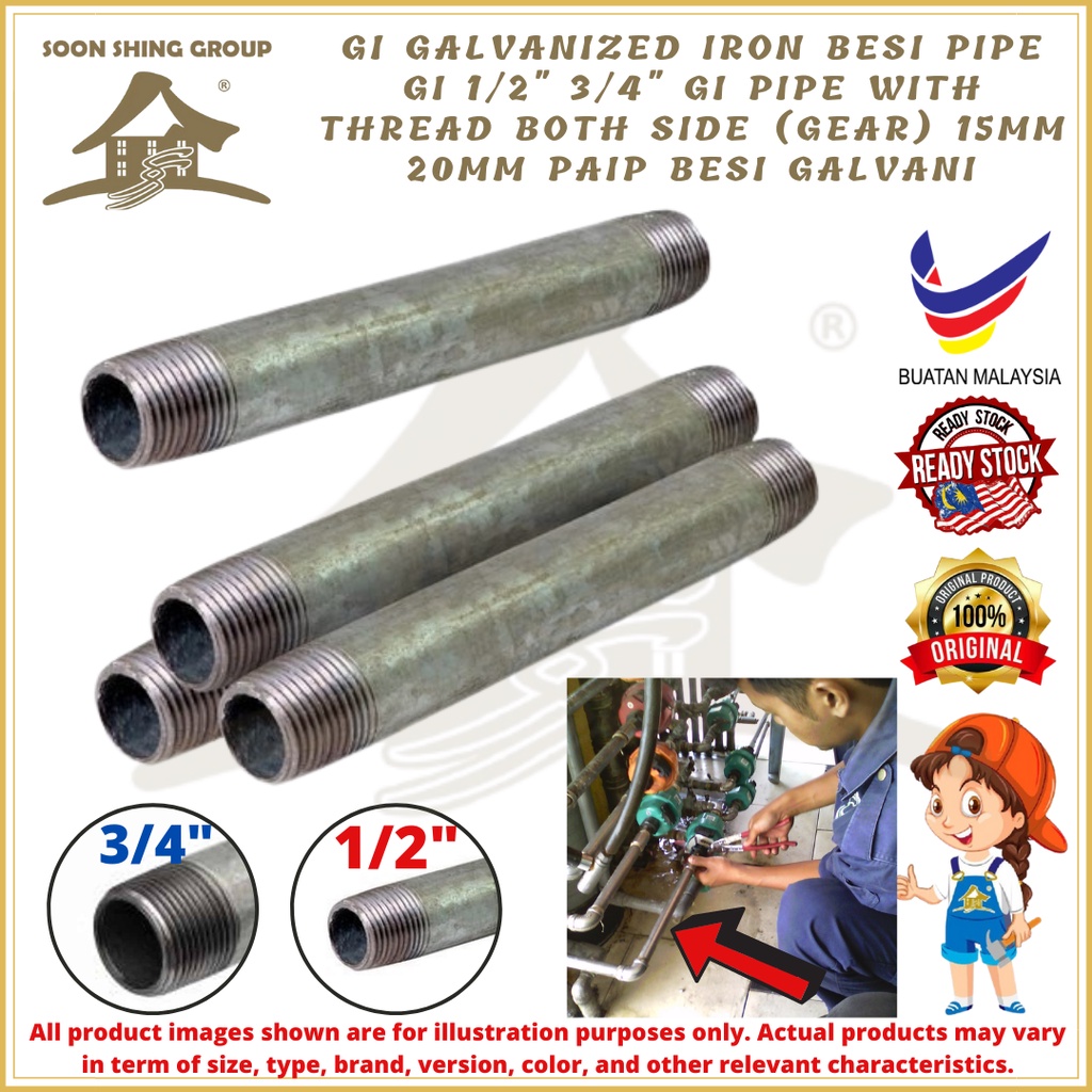 GI Galvanized Iron Besi Pipe Gi 1/2" 3/4" GI Pipe With Thread Both Side ...