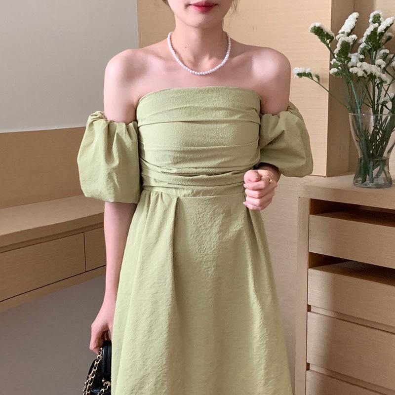 korean style women ladies summer off-shoulder puff sleeve slim party ...
