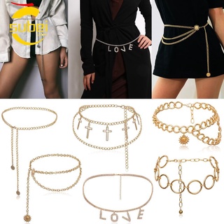 Women girls Silver gold Metal waist chain hollow circle decoration waist chain  dress belt women European American fashion accessories