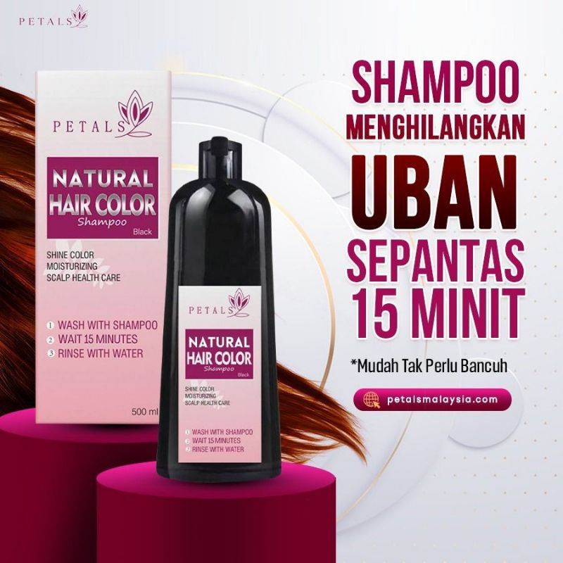 PETALS HAIR COLOUR SHAMPOO,black hair,hitamkan rambut,hilangkan uban ...